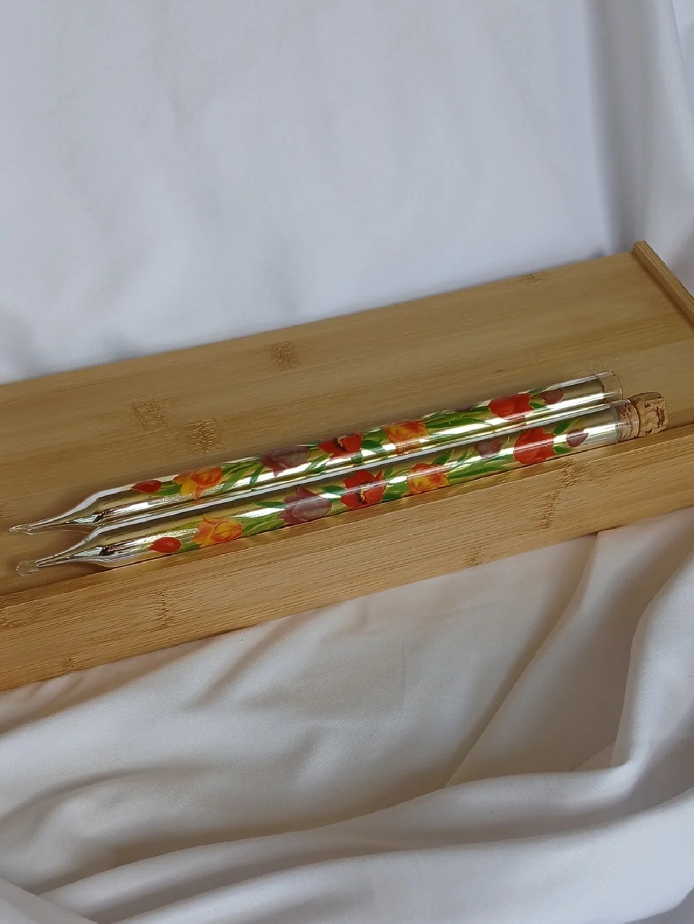 2 Vtg Mercury Glass Taper Candles Floral 10